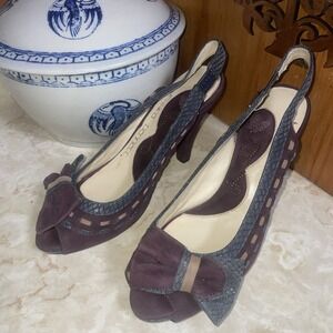 Jessica Bennett Purple And Blue Suede Platform Heels With Bow At Toe 5.5 JNOLAN